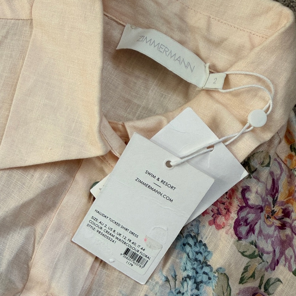Zimmermann HALLIDAY TUCKED SHIRT DRESS, size 2, NWT, 100% linen - Picture 11 of 14